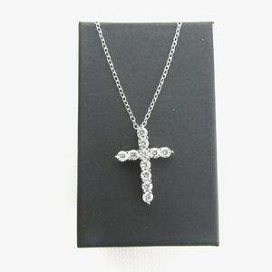 NEW- Sterling Silver Cubic Zirconia Cross Necklace
